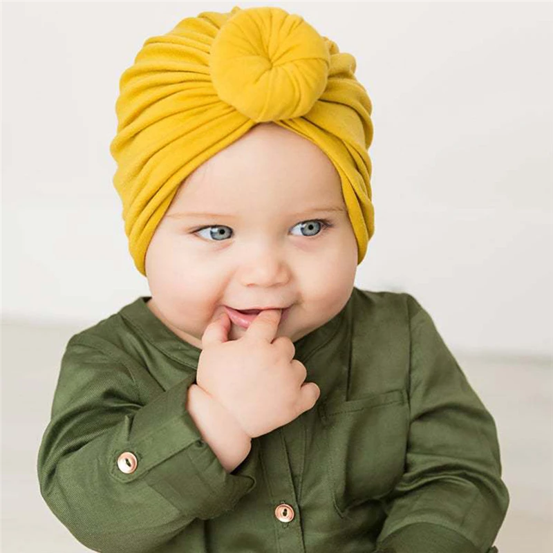 

Baby Turban Hat With Bow Children Hats Cotton Blend Newborn Beanie Top Knot Caps Kids Photo Props Baby Shower Gift