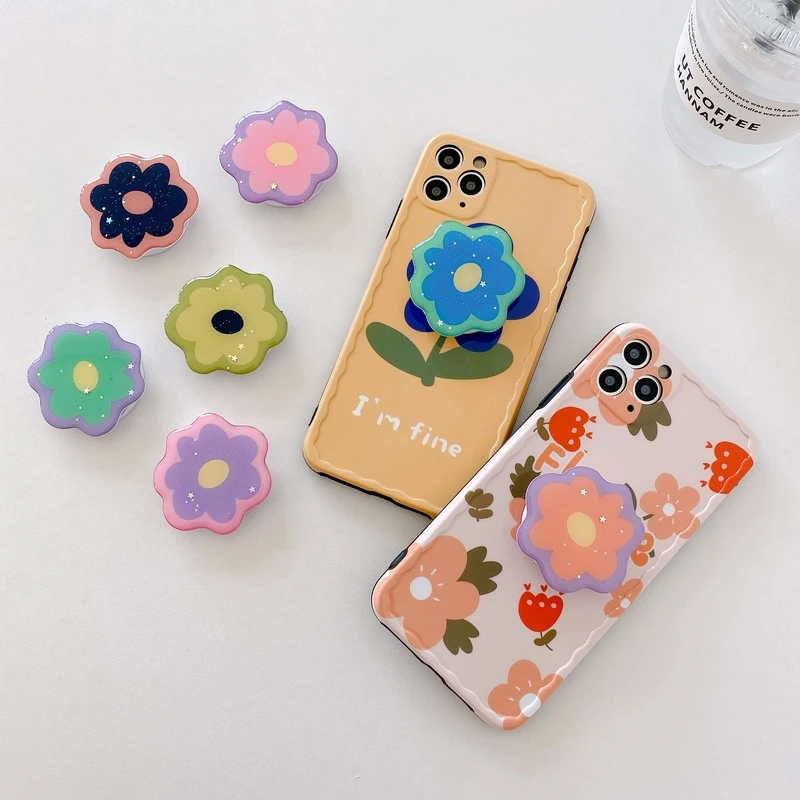 universal mobile phone bracket 3d cute flowers phone expanding stand finger holder for phone stand accessories for mobile phones free global shipping