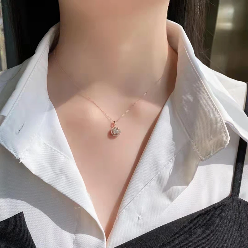 Настоящее бриллиантовое 18-каратное Золотое ожерелье для женщин с круглыми