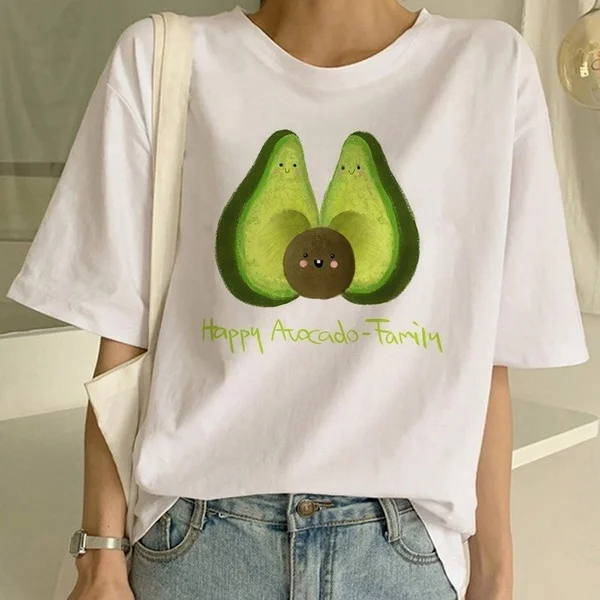 

New Avocado Shirt Vegan T Shirt Women Harajuku Kawaii Short Sleeve T-shirt Vogue 90s Korean Style Tshirt Fashion Top Tees Fema