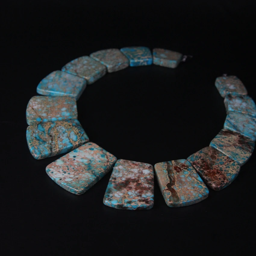 15 шт. сверху отверстия коричневые синие морские осадки Jaspers трапециевидная плита бусины, императорские искусственные ожерелья модные ювелирные изделия Mking