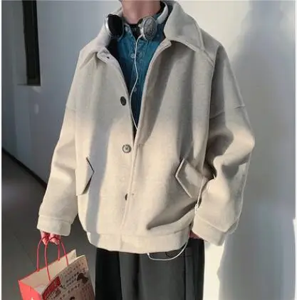 Beige Зимняя мужская Модная хлопковая стеганая одежда с карманами, шерстяные зимние куртки, парки, Свободные повседневные кашемировые пальто M-2XL - Цвет: Beige