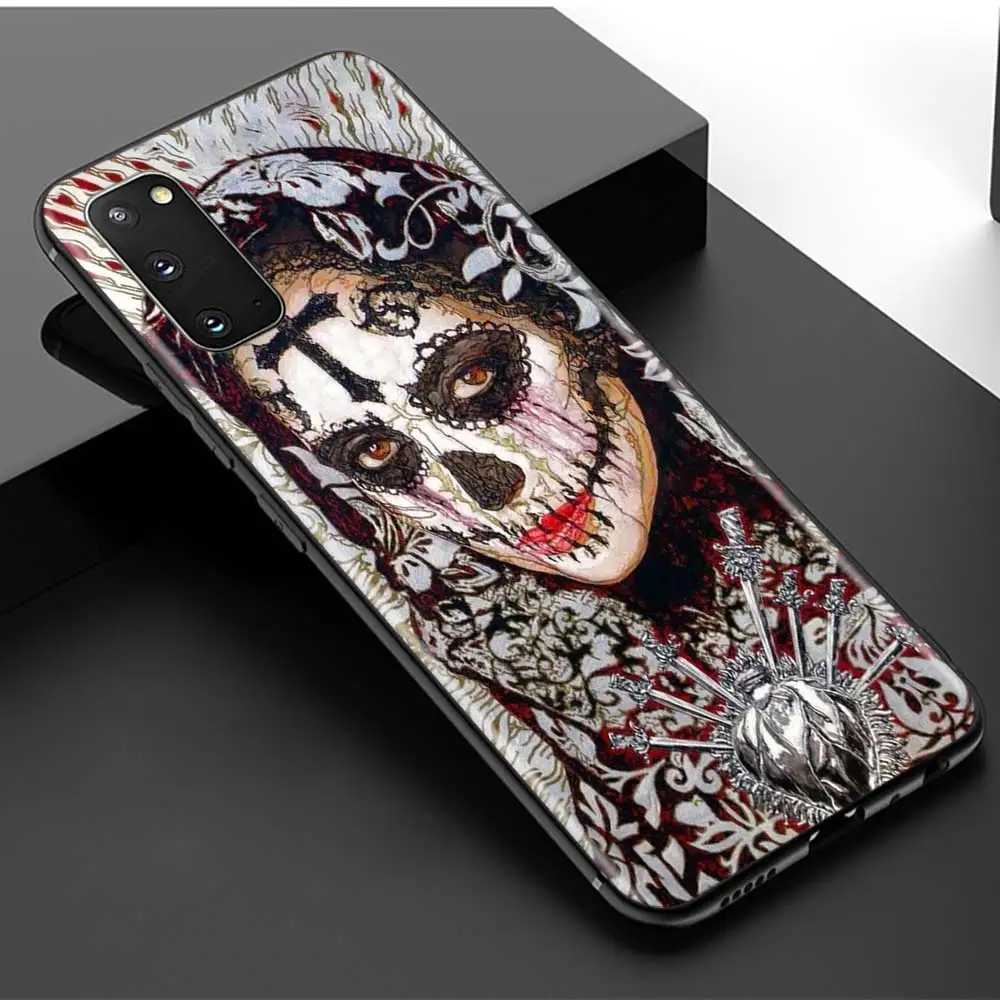 

Phone Case For Samsung Galaxy S21 S20 Ultra Plus FE S10 Lite S9 Silicone Cover Skull Art Tattoo Girl TPU Soft Shell