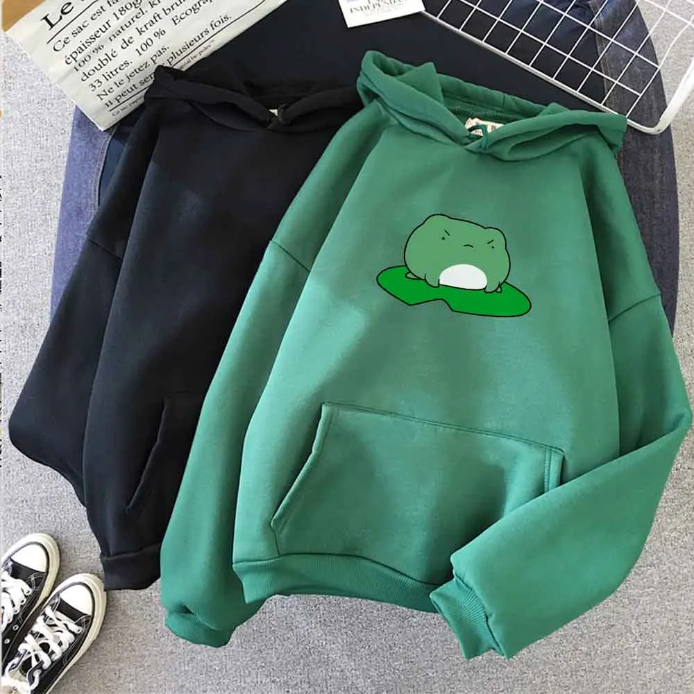 

Green Top for Women Oversized Hoodie Aesthetic Cute Frog Print Long Sleeve Sweatshirt Streetwear Hoodie Harajuku with Pocket