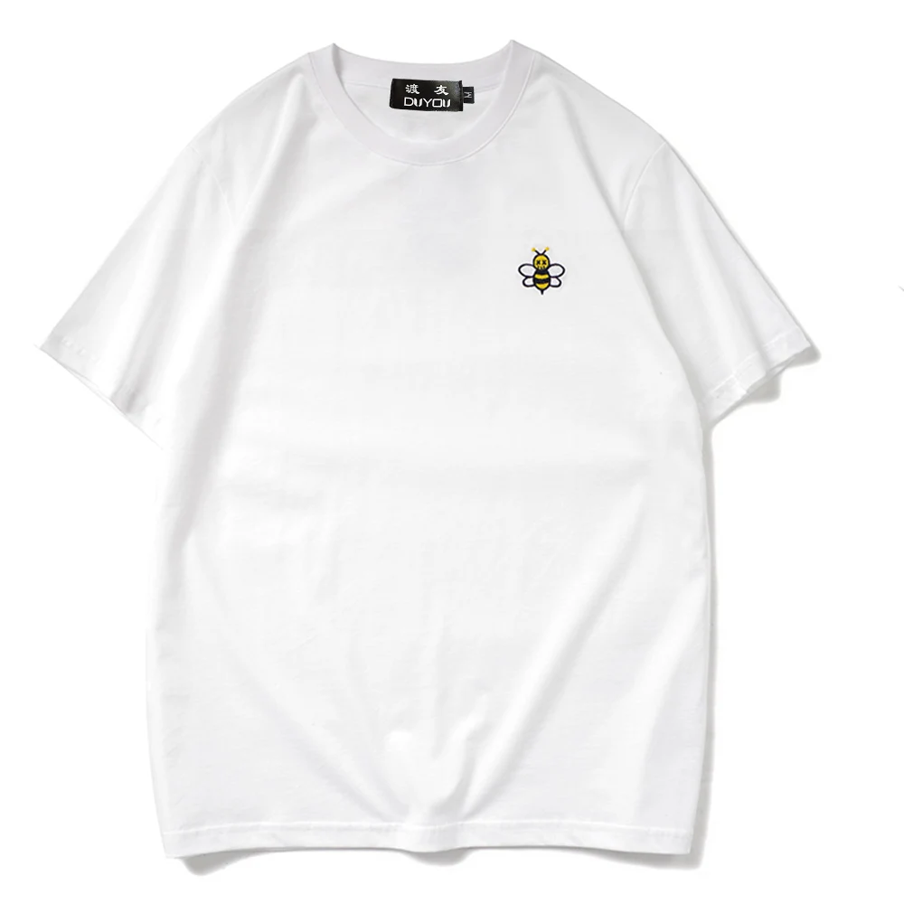 

Маленькая Пчелка вышивка на груди слева Хлопковая мужская футболка с коротким рукавом, футболка с мультипликационным рисунком Футболка дл...