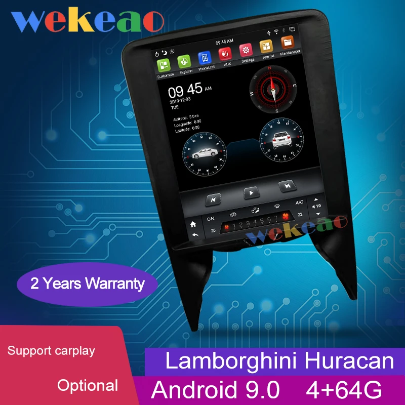 

Wekeao 12.1" Vertical Screen Tesla Style 1 Din Android 9.0 Car Dvd Player For Lamborghini Huracan Auto Radio BT 4G GPS 2004-2015