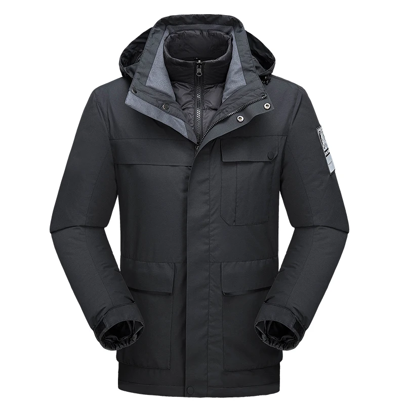 

Parka Men Winter Jacket Two Jackets in One Thick Warm Windbreakers Hooded Waterproof Multi Pockets Windproof Male Snow Jackets