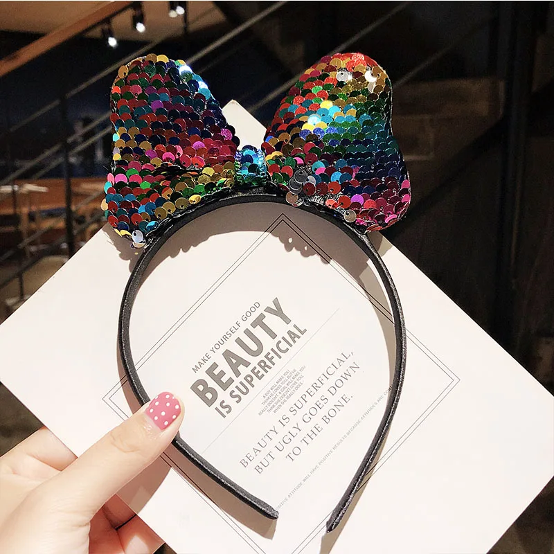 colorful bow Новые милые разноцветные Блестки для девочек с бантом и кошачьими ушками, ободки для волос, прекрасный орнамент для волос, праздничный обруч, модные детские аксессуары для волос - Цвет: colorful bow