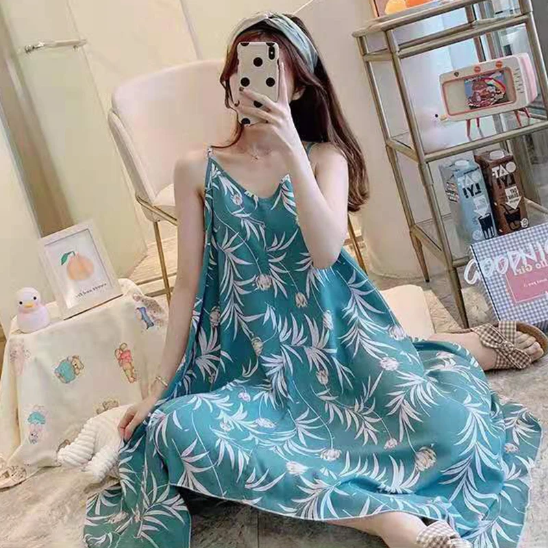 Women Nightgown Sleeping Dress Lingeries Bath-Gown Sexy Female Large Size NightDress Deep-V-Neck Charming Summer Sleepwear Flora