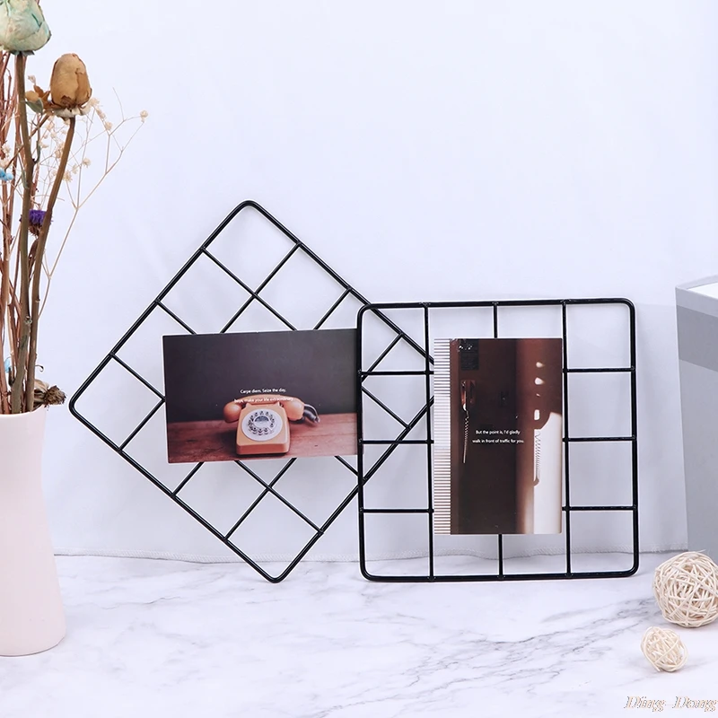 

Black Multi-Function Iron Organizer Holder Metal Grid Decor Photo Frame Wall Art Display Mesh Storage Shelf Rack 1pcs