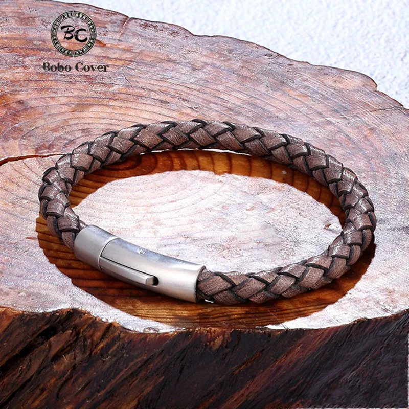 Мужской браслет из натуральной кожи с пряжкой нержавеющей стали | Украшения и