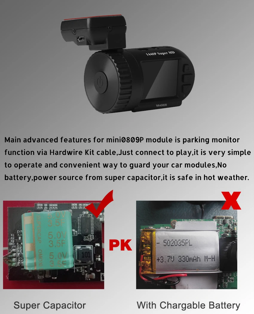 Автомобильный видеорегистратор Conkim Mini 0809 камера Super FHD 1440P регистратор с датчиком