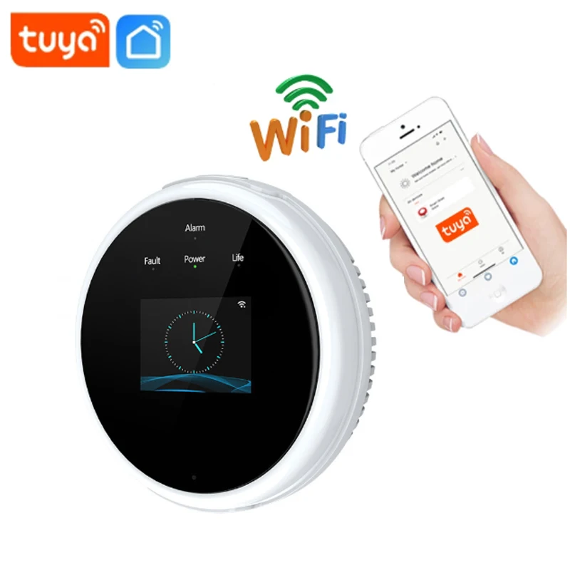 

Tuya Wifi Gas Leak Sensor Led Display Screen Combustible Smart Home Smart LPG Gas Alarm Temperature Detector Smart Home
