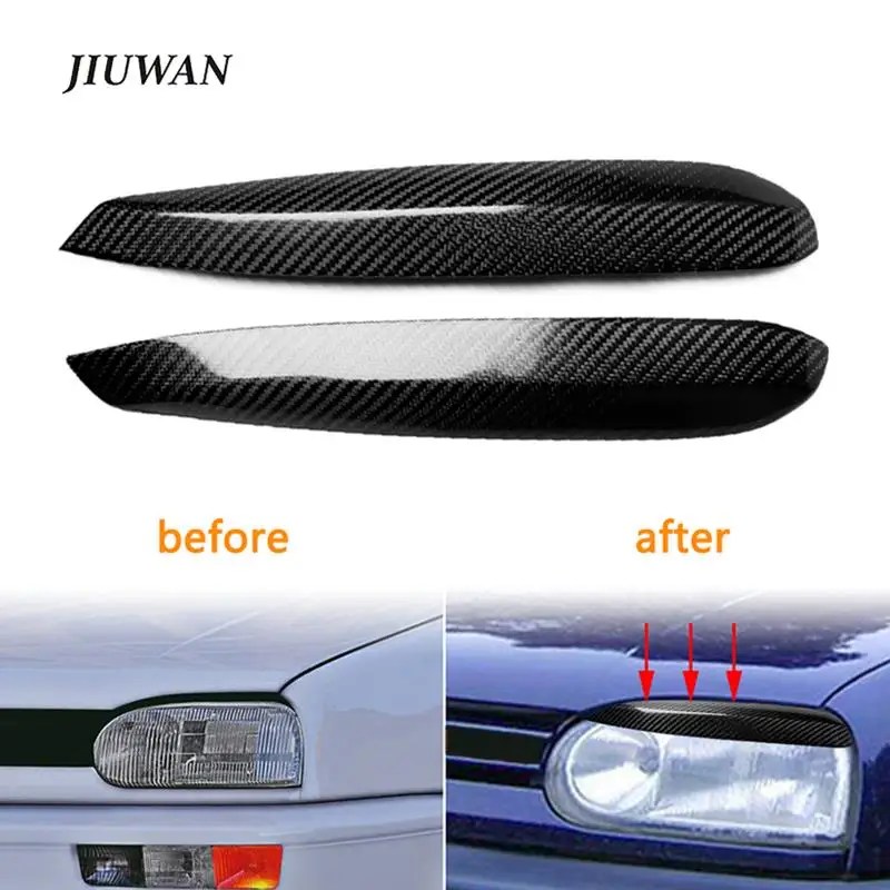 For Volkswagen Golf 3 MK3 1992-1999 2 Pcs Car Headlights Eyebrows Stickers Real Carbon Fiber Lamp Eyelids Trim Cover Accessories