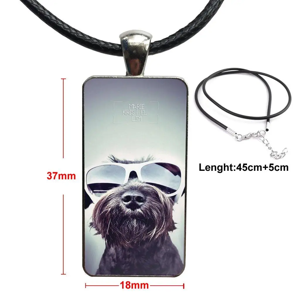 

For Women Girls Brand Steel Color Jewelry Fashion Statement Necklace Glass Necklaces Pendants Cute Pet Dog Miniature Schnauzer