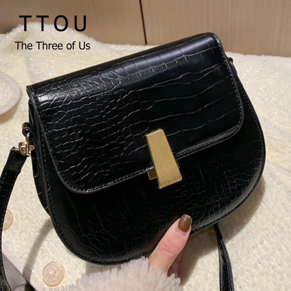 Винтажная женская сумка через плечо с крокодиловым узором однотонная из