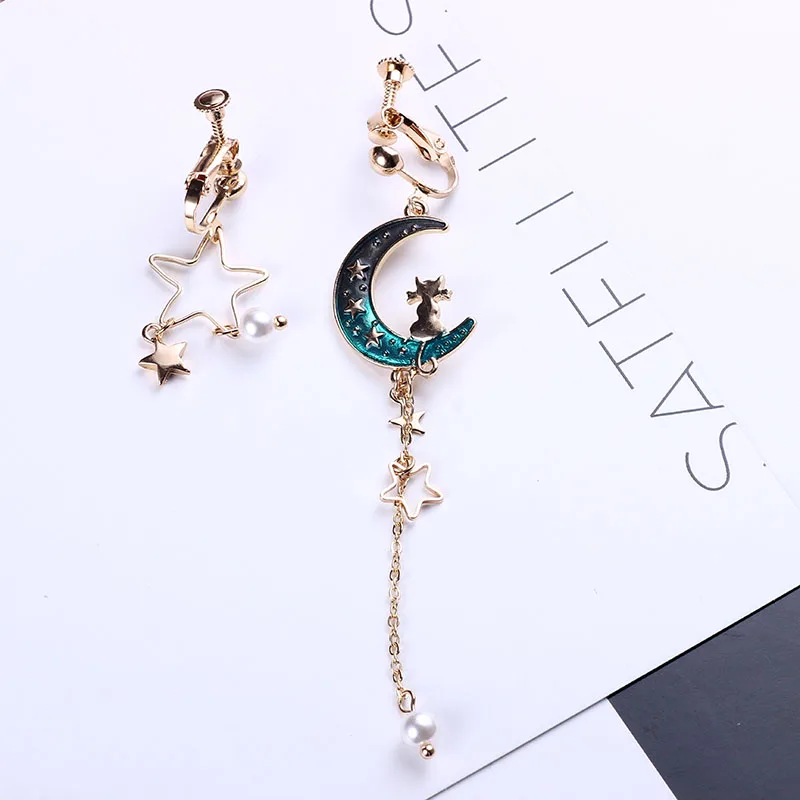 Серьги клипсы женские асимметричные длинные серьги гвоздики с изображением