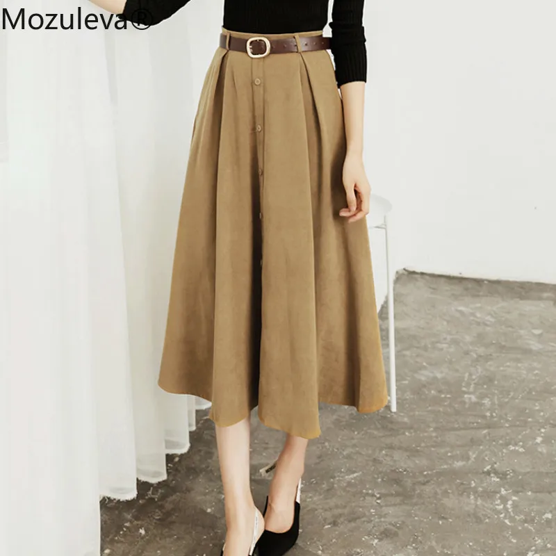 Женская замшевая юбка-трапеция Mozuleva офисная юбка средней длины с поясом высокой