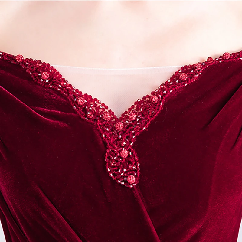 

Evening Dresses Illusion Luxury Floor-Length Crystal Beading Lace Tulle A-Line Off The Shoulder Pleat Women Formal Gown TS486