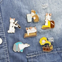 adorable cartoon animals jewelry cute cats music band have a rest drinking playing enamel pin brooch bag clothes lapel pin