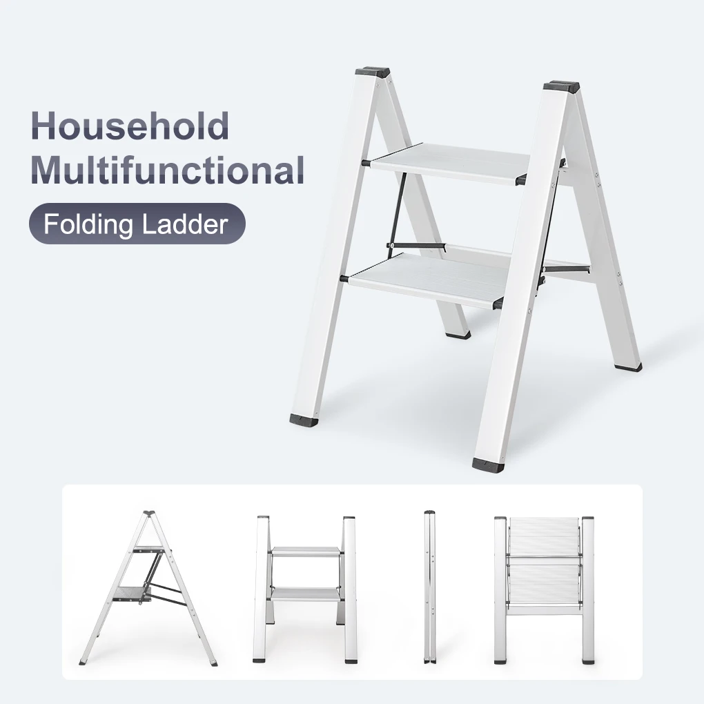 Двухступенчатая лестница серебристая алюминиевая складная сверхпрочная