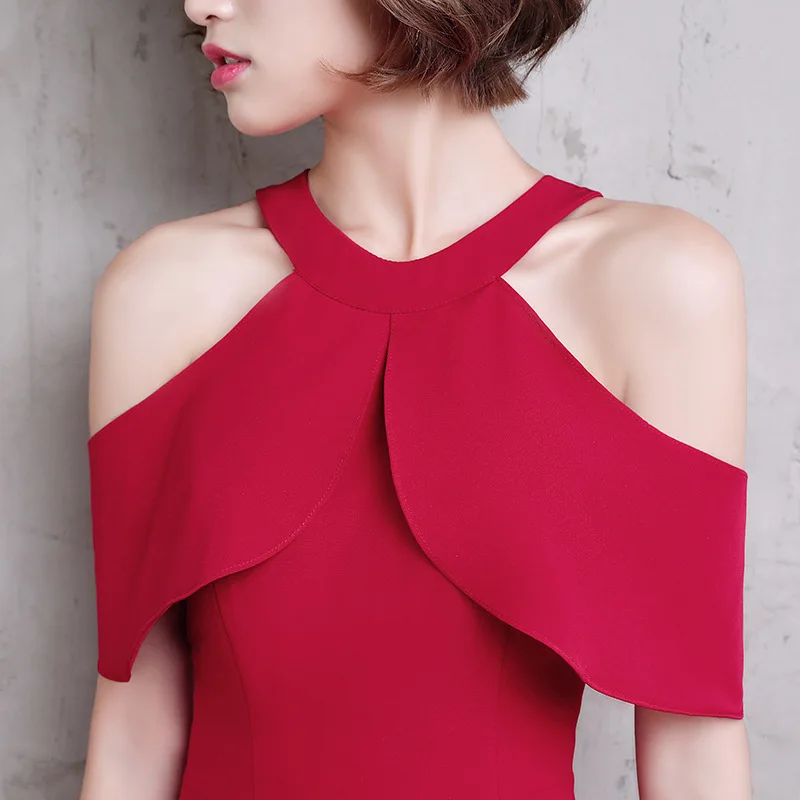 

Sexy Halter Lady Satin Mermaid Dresses Sweet Bat Sleeve Off Shoulder Bride Wedding Party Skirt Gown Split Evening Dress Vestidos