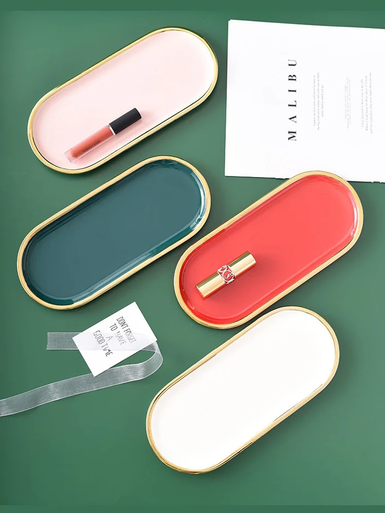 Скандинавский Овальный керамический поднос с золотой - Цена: 1072.67