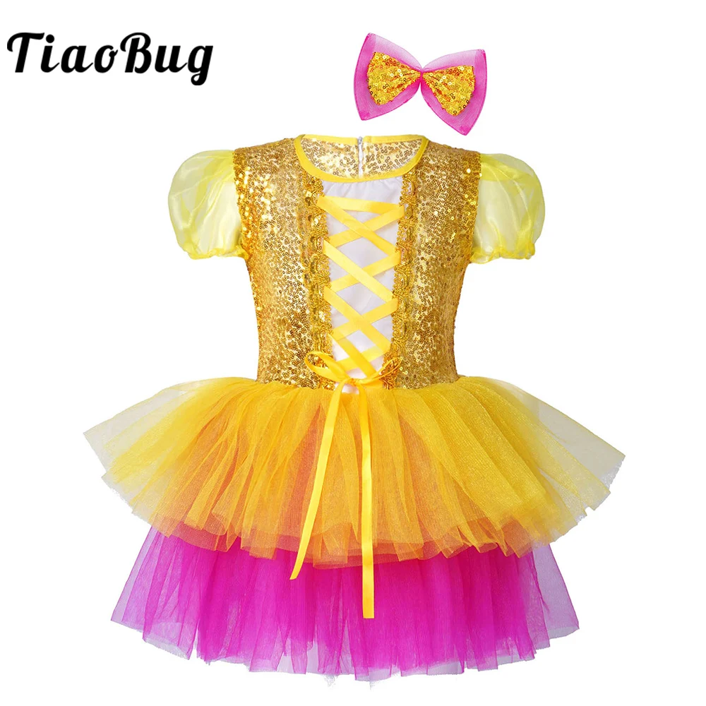 

Ballet Tutus Dancewear for Kids Girls Birthday Carnival Party Princess Cosplay Costumes with Bowknot Hair Clip Performance Dress