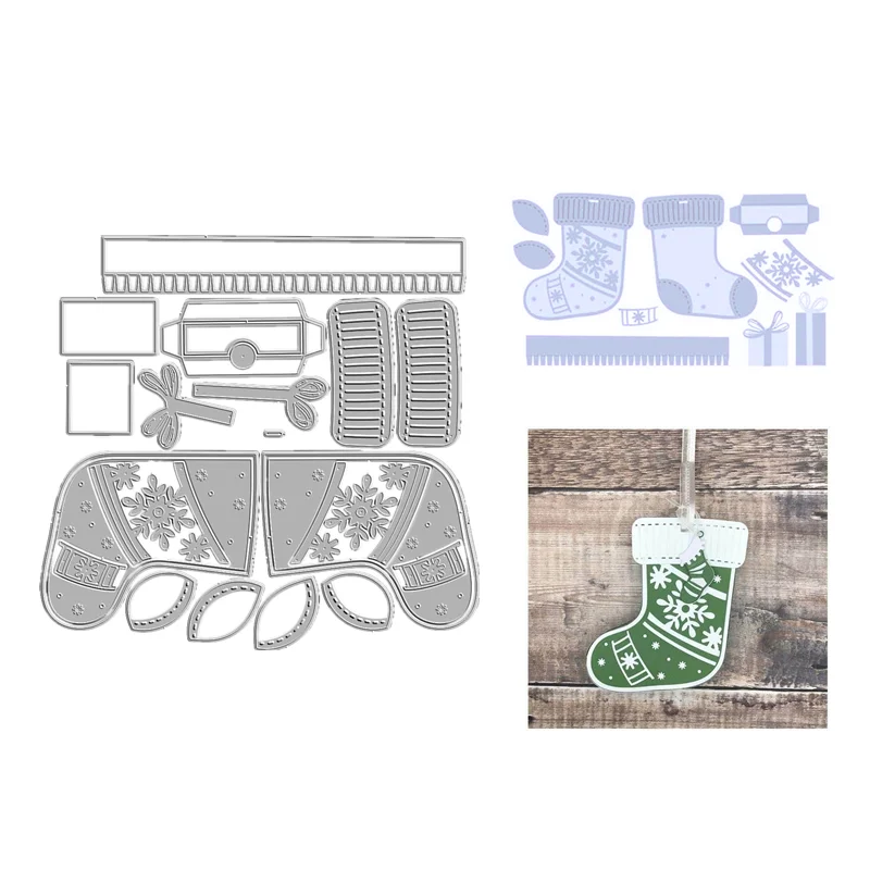 

New 2021 Pocket Die Christmas Socks Metal Cutting Dies For Scrapbooking Embossing Frame Card Crafts layering coverplate dies