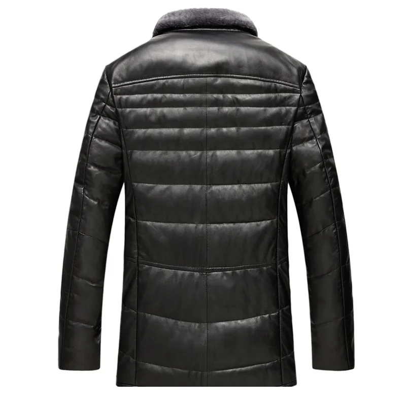 

Genuine New Leather Winter for Men Sheepskin Down Jacket Real Wool Collar Black Coat Man Jaqueta Couro KJ679