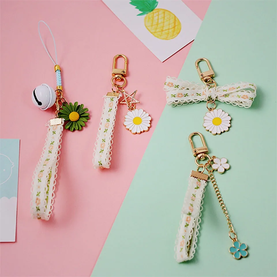 

Cute Daisy Flower Sweat Fresh Lace Smart phone Strap Lanyards for iPhone Samsung Decor Mobile Phone Wrist Strap Rope Phone Charm