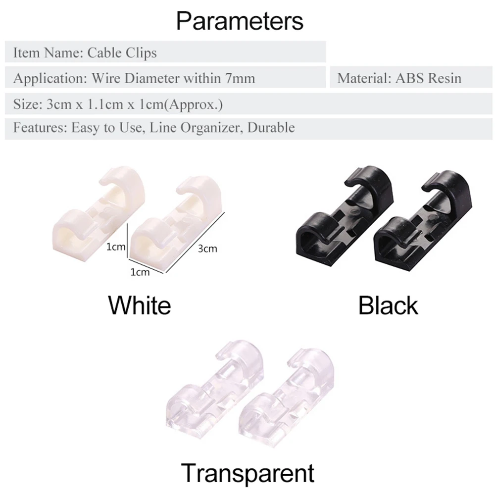 

20 PCs Cable Clips Organizer Desktop Self-Adhesive Cord Management Wire Holder Data Telephone Line Winder Sleeve Data Cable Tie