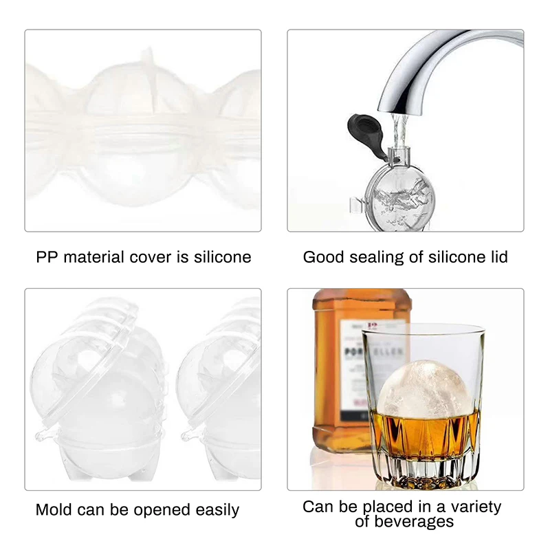 

4 Cavity Whiskey Maker Mold Kitchen Tool Silicone Ice Ball Mold Ice Grid Round Ice Ball Ice Grid Ice Cream Tools Kitchen Gadgets