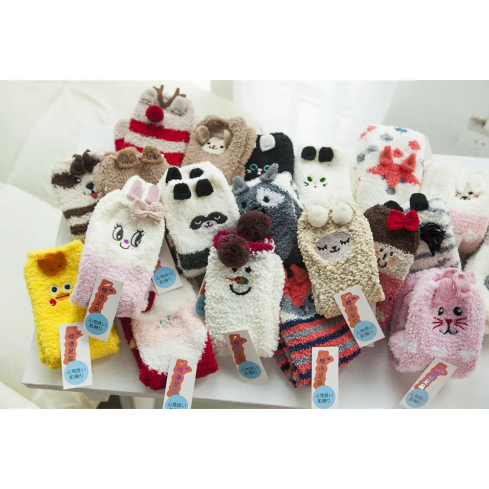 Милые рождественские носки теплые с животными оленями снежинками объемные