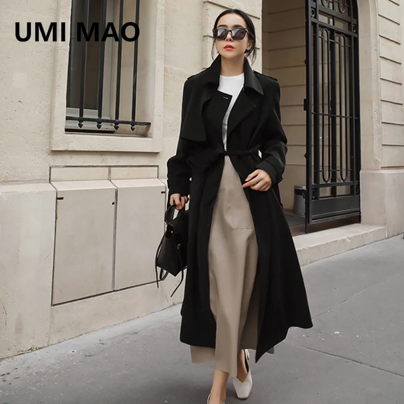 

UMI MAO 2021 Spring Summer New Style South Korea Dongdaemun Temperament Commuter Ladies Long Lace-up Waist Windbreaker Jacket