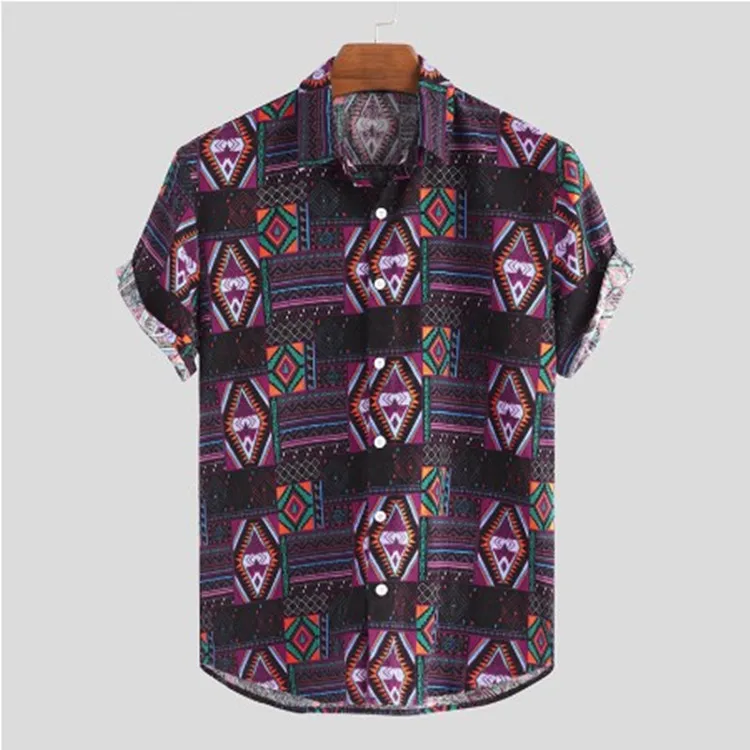 Camisa мужская гавайская рубашка 2020 летняя Этническая с коротким рукавом