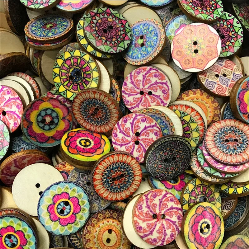 

400PCS 2 Hole 2 Eyes Printed Colorful Round Wooden Buttons for Hat Shoes Clothes Diy Accessories Mixed Color