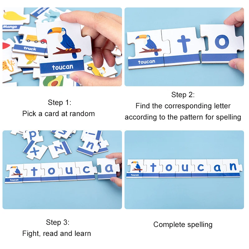 

Montessori Toys Spelling Puzzle Wooden Animal Fruit Word Toy Children Early Learning Spell Words Puzzle Baby Educational Toys