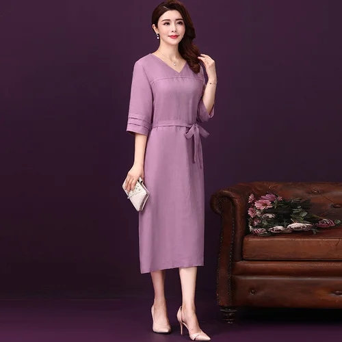 Женское однотонное платье с V-образным вырезом повседневное свободное