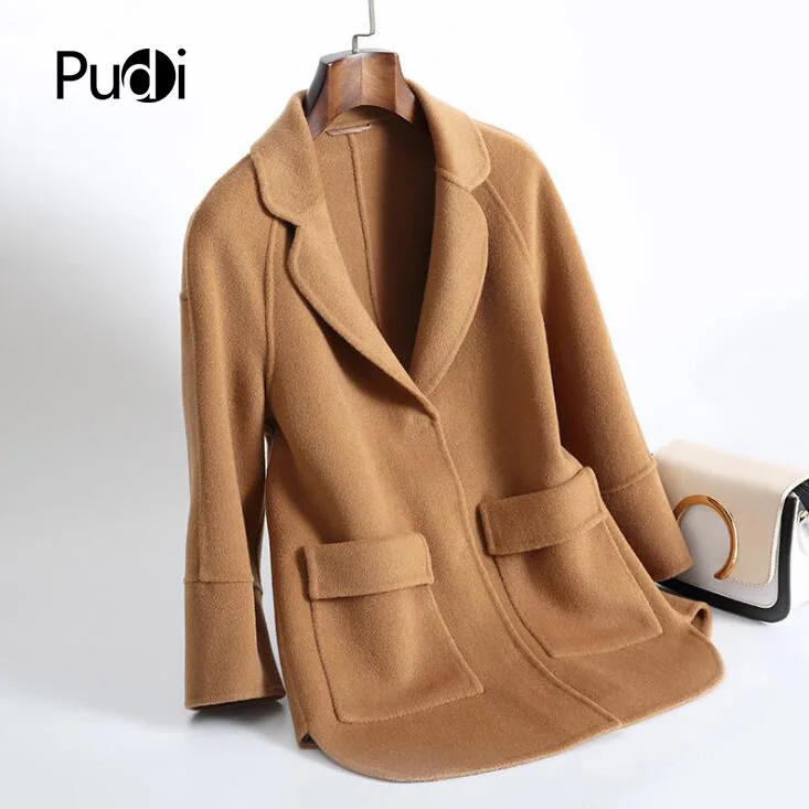 PUDI RO18170, Женская Осенняя зимняя однотонная куртка из натуральной шерсти с карманом, свободный стиль, пальто с карманами для отдыха