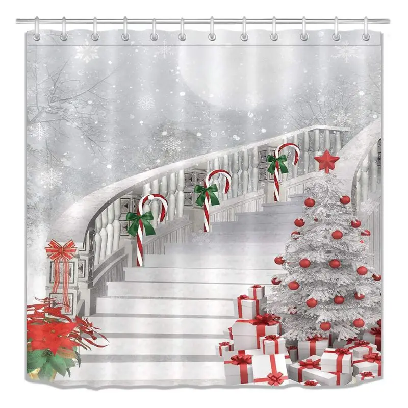 

Christmas Shower Curtain Fabric Bathroom Decoration With 12 Hooks Set Shower Curtain 180*180cm/71*71inch