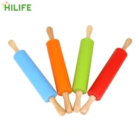 cooking tools fondant cake dough roller rolling pin with wooden handle cookies biscuit embossing pastry tools silicone non stick