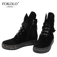 fokolo platform boots round toe cross tied kid suede zipper med heel ankle boots 2021 new winter fashion lady shoes handmade x4