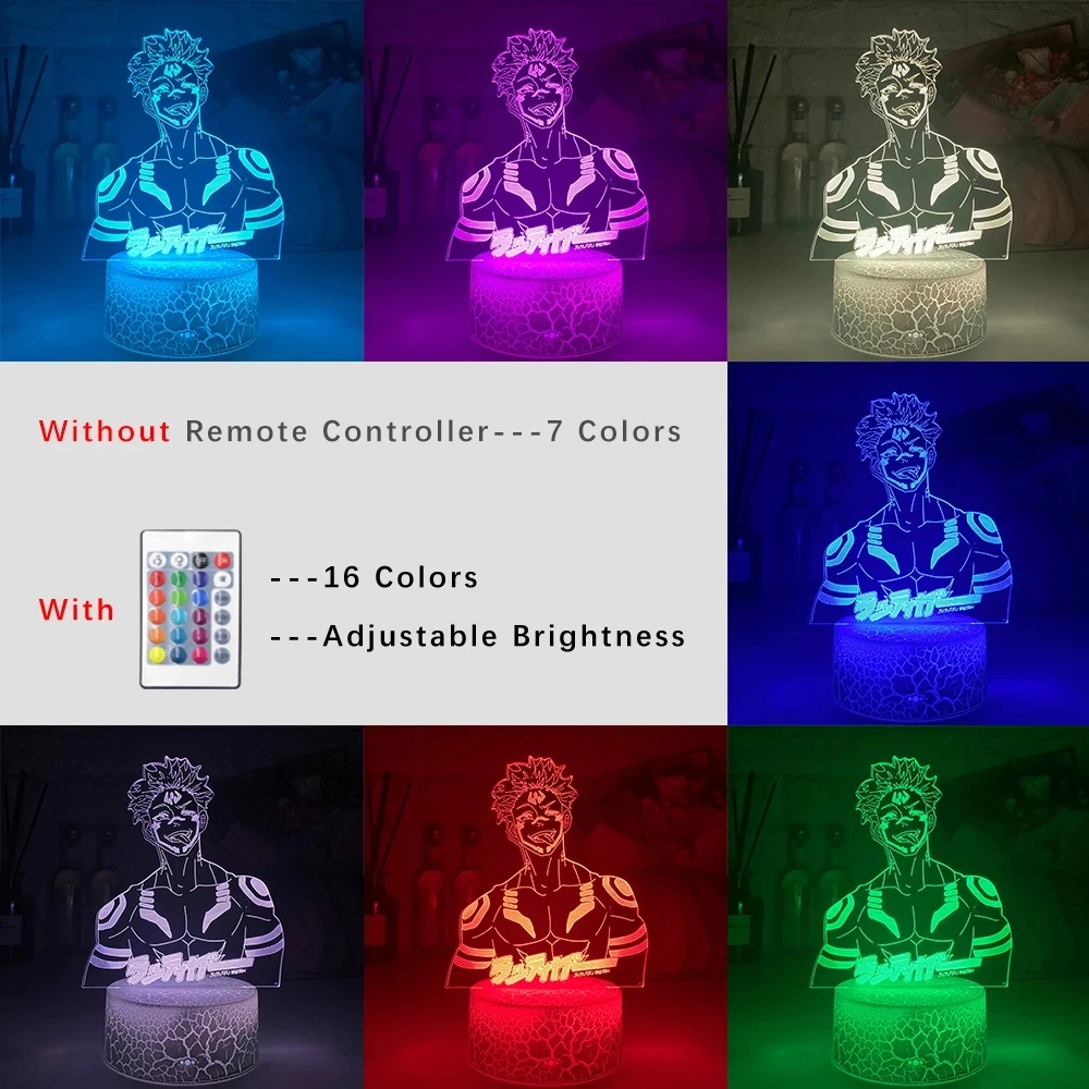 Аниме Фигурка Юдзи итадори рёмэнь сукуна 3D светодиодный ная лампа RGB неоновые