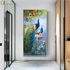 Полноразмерная Алмазная картина 3D сделай сам, полноразмерная Алмазная вышивка, павлин, пион, цветок, искусство, домашний декор, Алмазная мозаика 5D большого размера