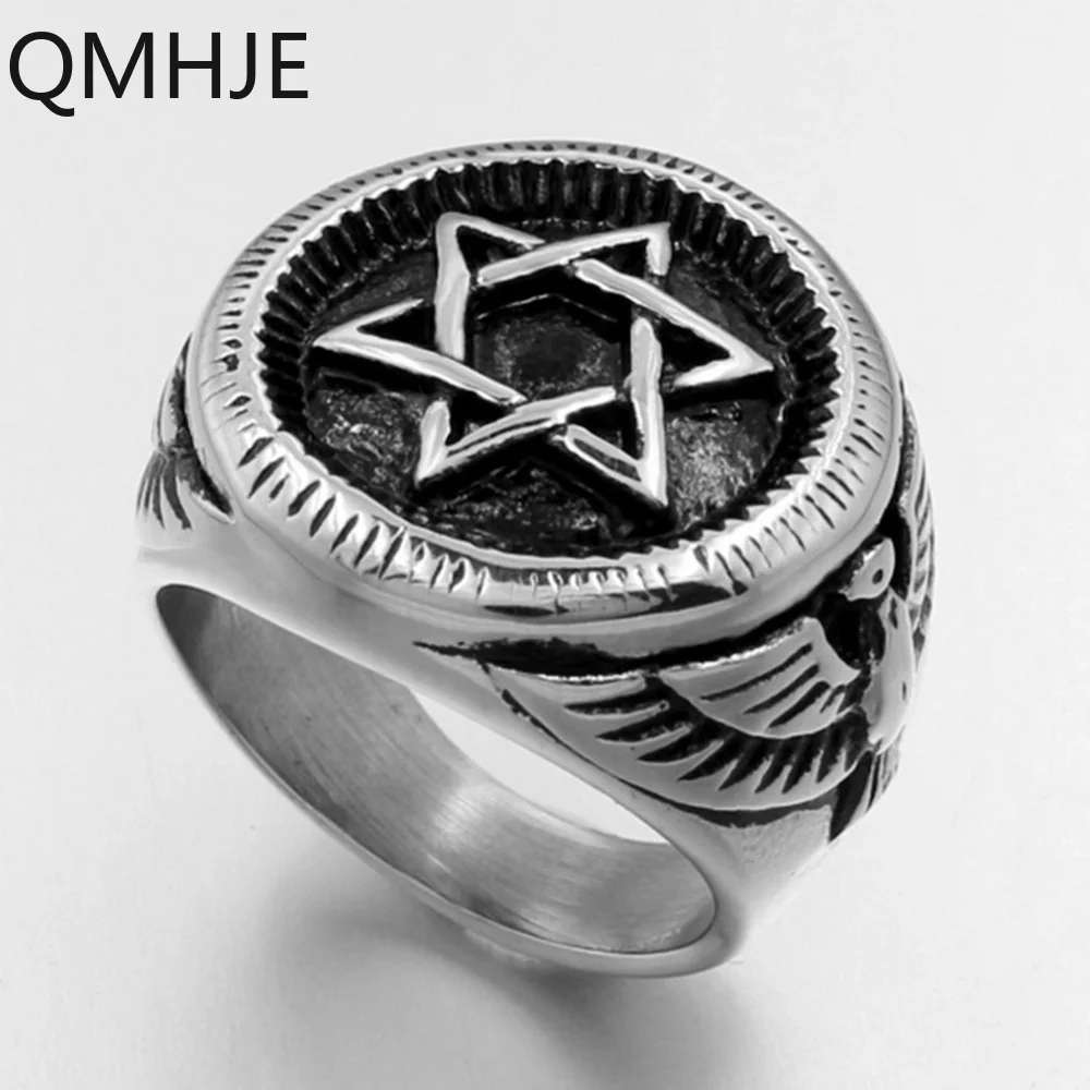 Титановые мужские кольца из нержавеющей стали с шестигранной звездой, Орлом, золотом, серебром, хип-рок, Байкерская группа, мужские ювелирные изделия, свадебные кольца с печатью в винтажном стиле