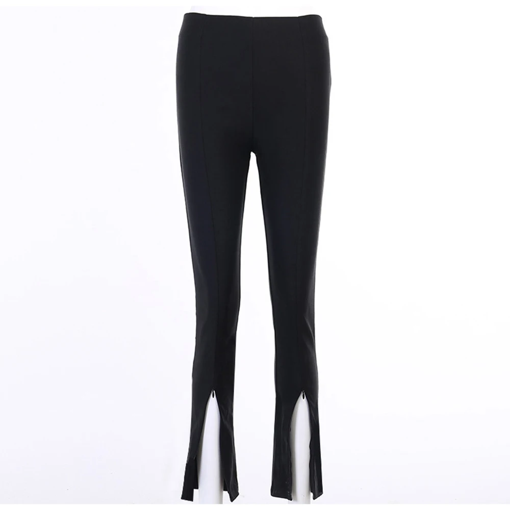 

Fashion Zip Slit Slim Pants Women Black High Waist Elastic Belt Close Fitting Pants High Street Style Spring Autumn Pencil Pants