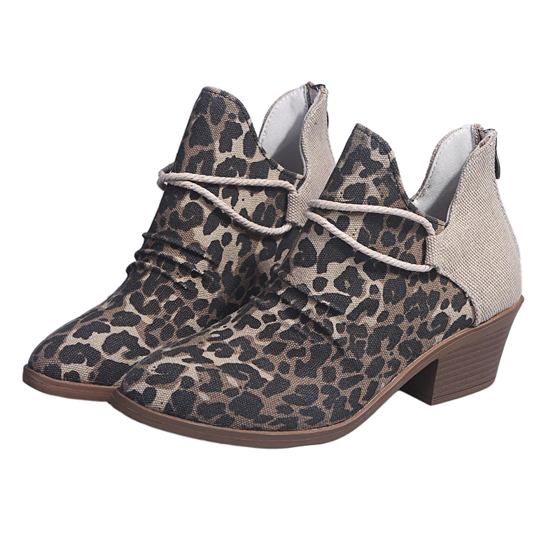 

New Fashion 2021 Women's Ankle Boots Leopard Ladies Chunky Female Shoes Woman Footwear Plus Size 35-43