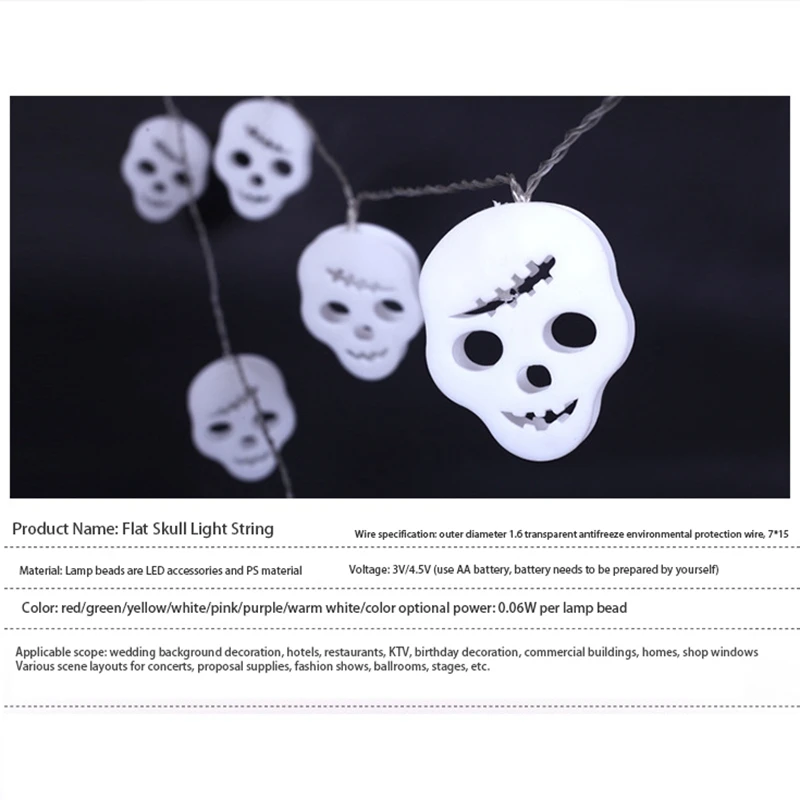 

Halloween Skull Lights, 10 LED Battery-Powered String Lights, for Halloween and Christmas Party Decoration