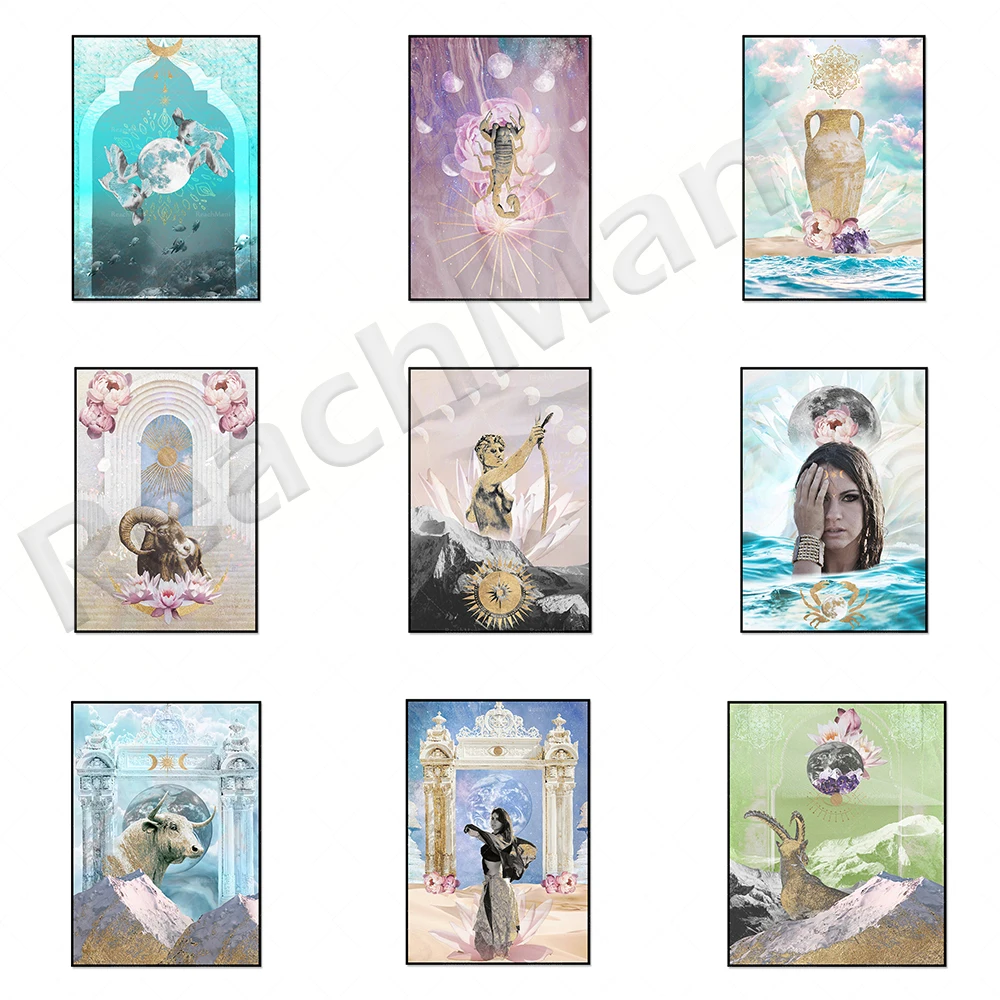 

Constellation art wall, this is a constellation of water, wind and fire, 12 zodiac poster wall art prints home decoration canvas